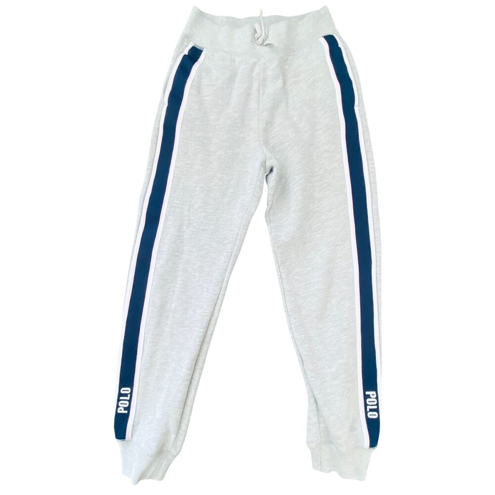 POLO RALPH LAUREN Jogger Pants Girls Size 6 Heather Grey Spell Out Logo Fleece